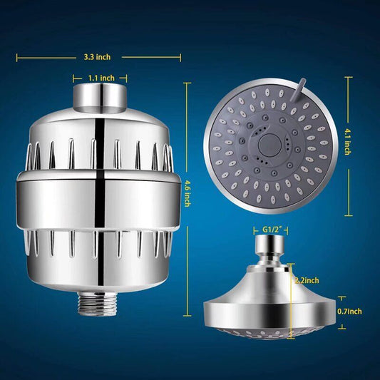 Fixed Shower Head with 15 Stage Anti Limescale Vitamin C High Flow Shower Filter V1188-MS-527-049