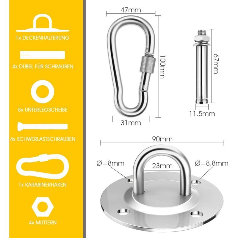 Stainless Steel Ceiling Hook Heavy Duty Support for Hammock Chair Punching Bag, 400 kg V1188-MS-527-055