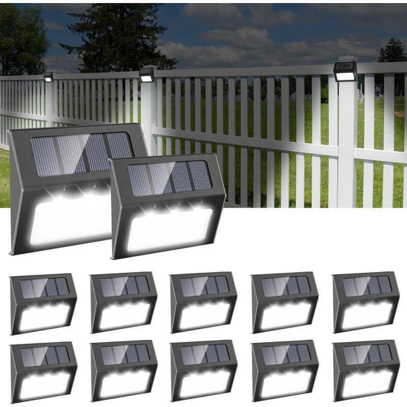 12 Pack Waterproof Solar Stair Lights Cool White Black V1188-MS-527-056