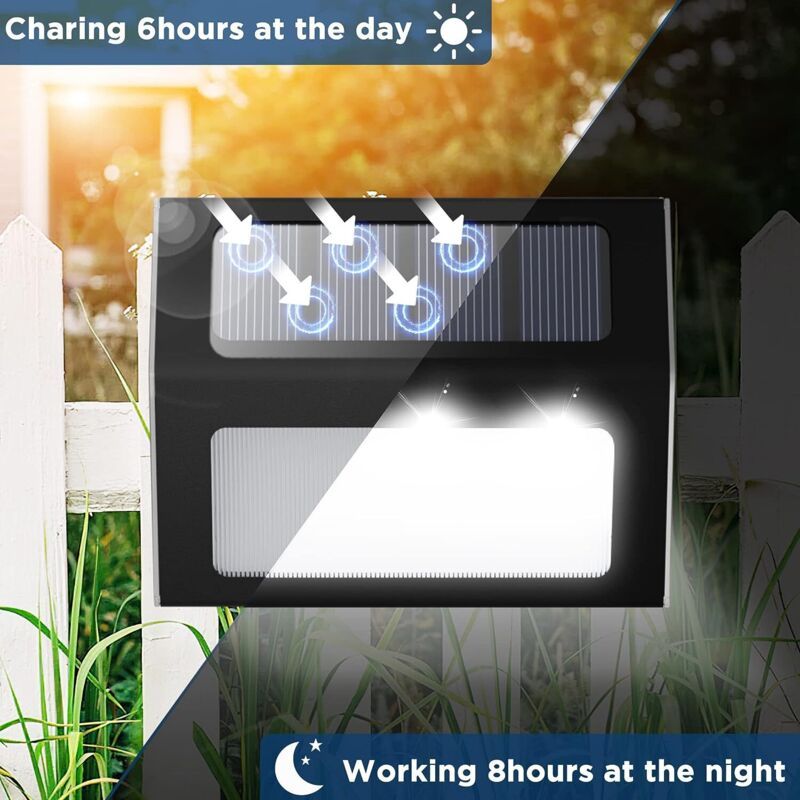 12 Pack Waterproof Solar Stair Lights Cool White Black V1188-MS-527-056