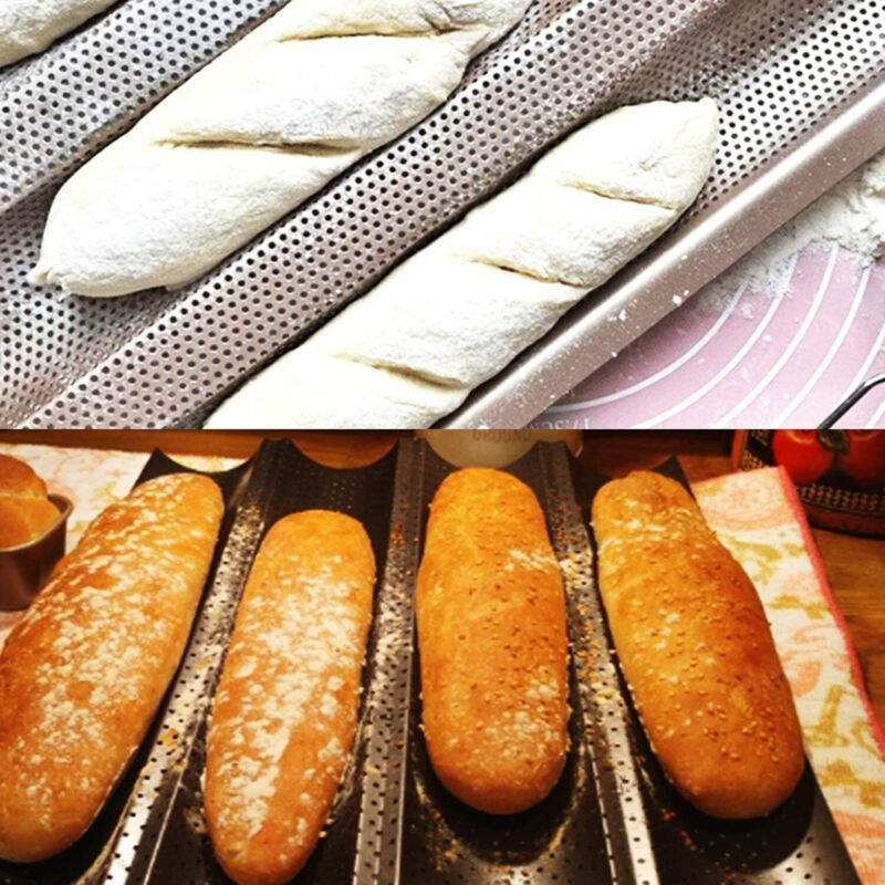 Perforated Non Stick Baguette Baking Tray Mold for 4 Baguettes V1188-MS-527-060