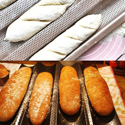 Perforated Non Stick Baguette Baking Tray Mold for 4 Baguettes V1188-MS-527-060