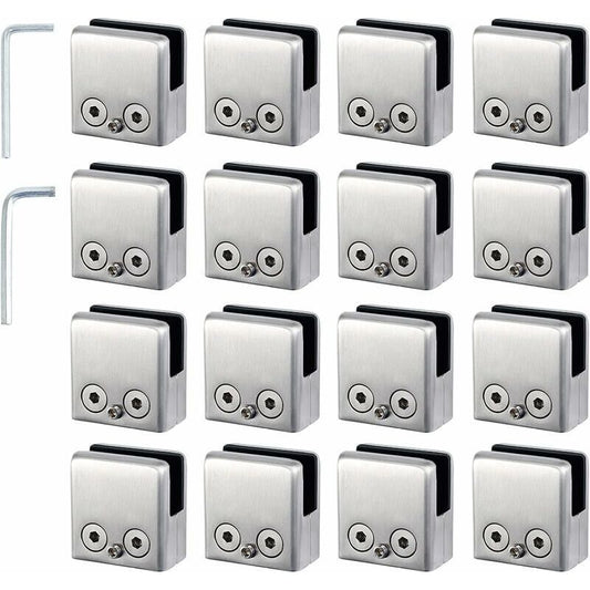 16 Pcs Stainless Steel Square Glass Clamps for Stair Railing, 8 to 10 mm V1188-MS-527-061
