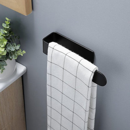 SUS304 Black Adhesive Bathroom Kitchen Towel Holder, 24 cm V1188-MS-527-072