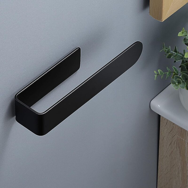 SUS304 Black Adhesive Bathroom Kitchen Towel Holder, 24 cm V1188-MS-527-072