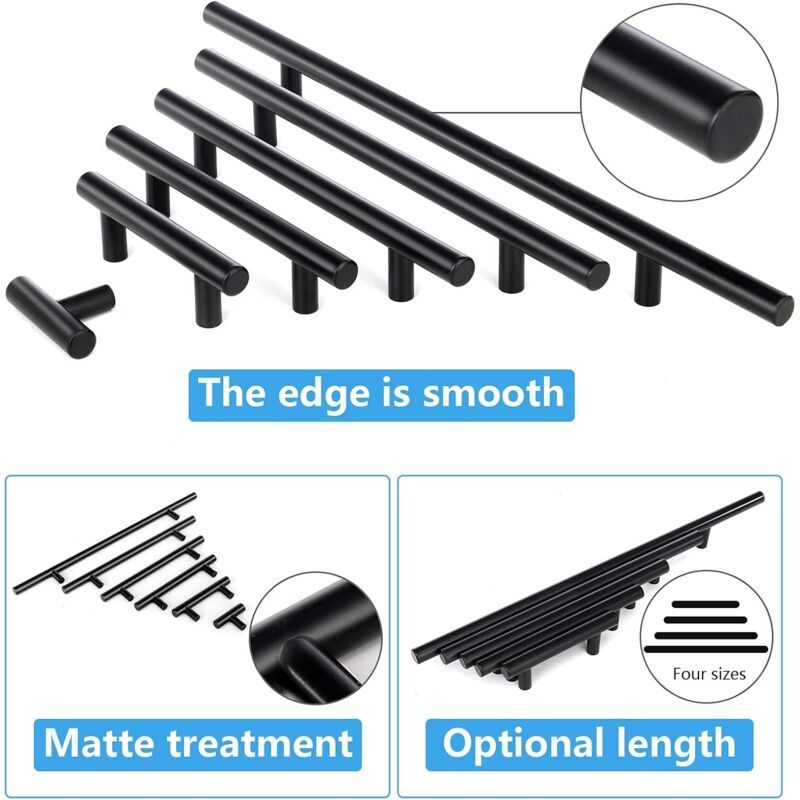 10 Pcs Black Stainless Steel Kitchen Cupboard Door Handles, 192 mm Hole Spacing V1188-MS-527-073