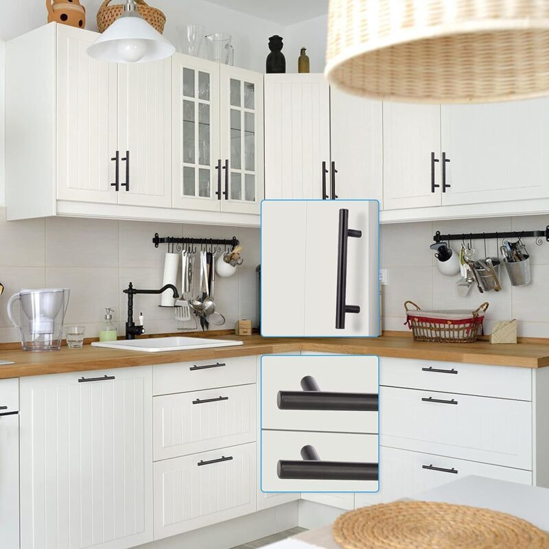 10 Pcs Black Stainless Steel Kitchen Cupboard Door Handles, 192 mm Hole Spacing V1188-MS-527-073