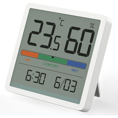White Indoor Hygrometer Thermometer Digital Temperature Humidity Monitor with Clock V1188-MS-527-077