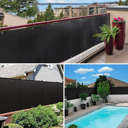 Black HDPE Balcony Privacy Screen 200g m2 with Cable Ties and Cords, 500 x 90 cm V1188-MS-527-078