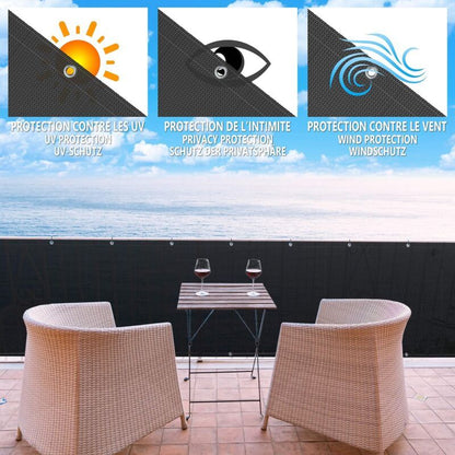 Black HDPE Balcony Privacy Screen 200g m2 with Cable Ties and Cords, 500 x 90 cm V1188-MS-527-078