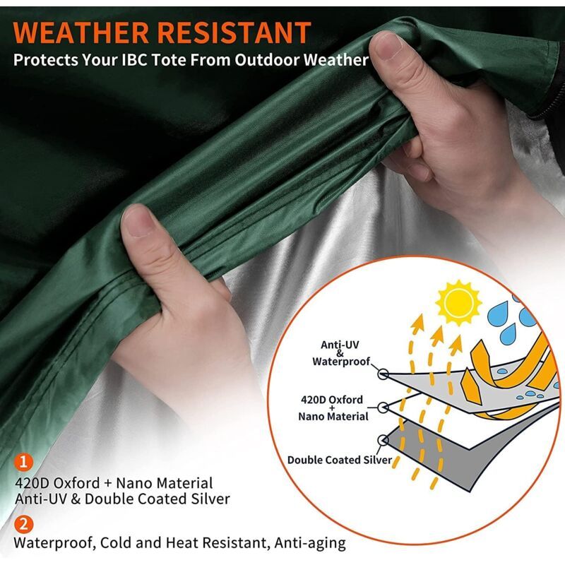 Green Waterproof Anti UV Dustproof Protective Cover for 1000L IBC Tank, 120 x 100 x 116 cm V1188-MS-527-086