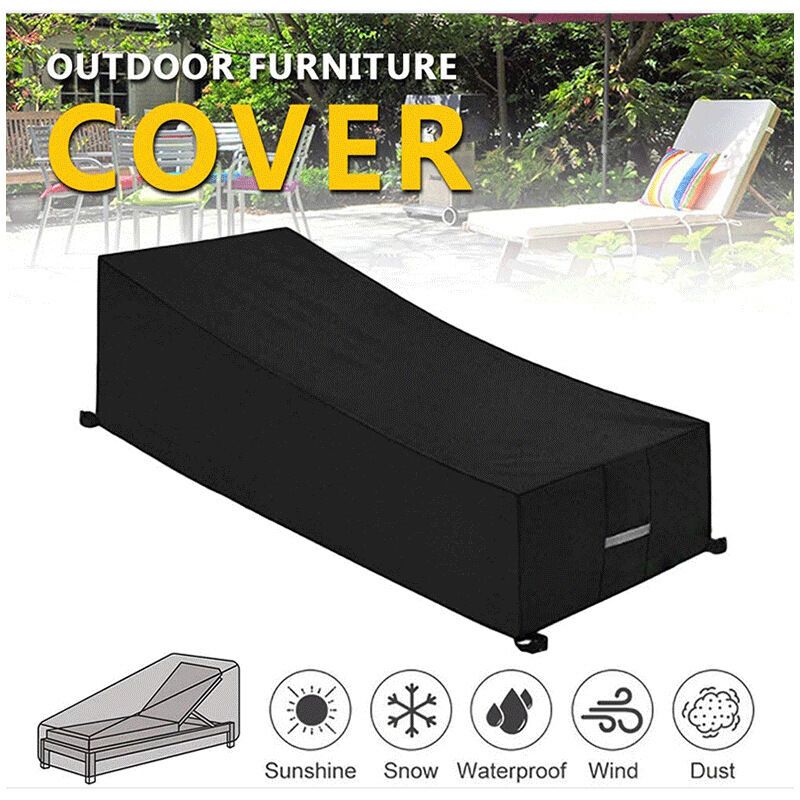 Black 210D Waterproof Sun Lounger Deckchair Protective Cover, 210 x 75 x 40 to 80 cm V1188-MS-527-088