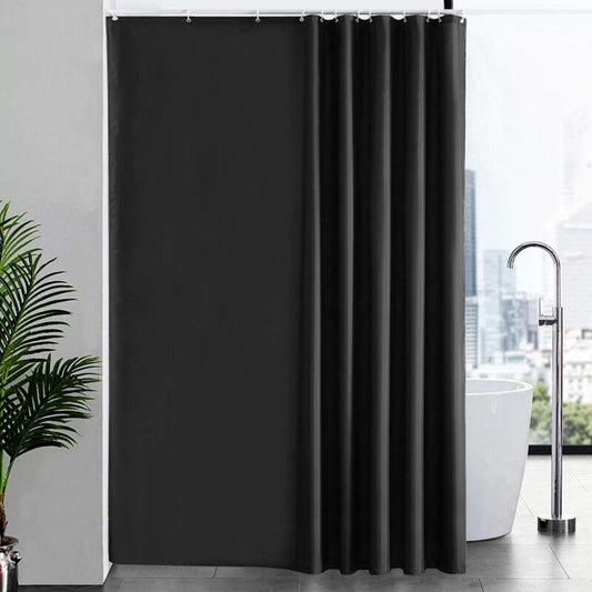 Anti Mildew Black Polyester Shower Curtain with Hooks, 260 x 200 cm V1188-MS-527-095