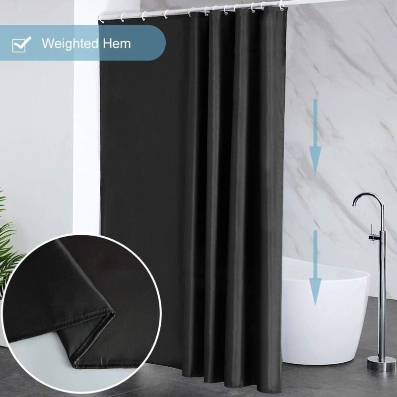 Anti Mildew Black Polyester Shower Curtain with Hooks, 260 x 200 cm V1188-MS-527-095