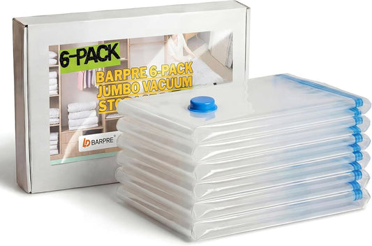 6-Pack Jumbo Vacuum Storage Bags | Space Saving Vacuum Pack Bags for Clothes & Bedding | 80% More Storage | V1188-MS-529-002