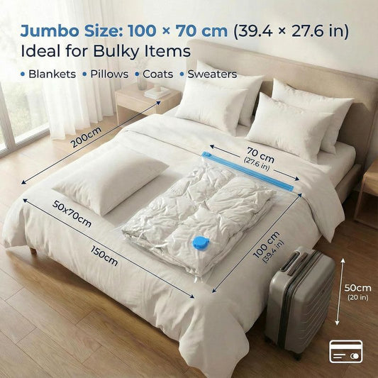 6-Pack Jumbo Vacuum Storage Bags | Space Saving Vacuum Pack Bags for Clothes & Bedding | 80% More Storage | V1188-MS-529-002
