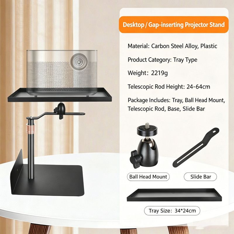 Hidden No-Drill Projector Stand, Sofa Bed Gap Floor Projector Mount with Adjustable Height, 360 degrees V1188-MS-601-012