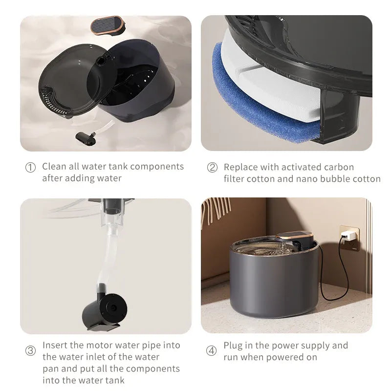 Automatic Cat Water Fountain USB Water Feeder Bowl with 6 Filter Cartridges, Ore White, Quiet Edition V1188-MS-611-004