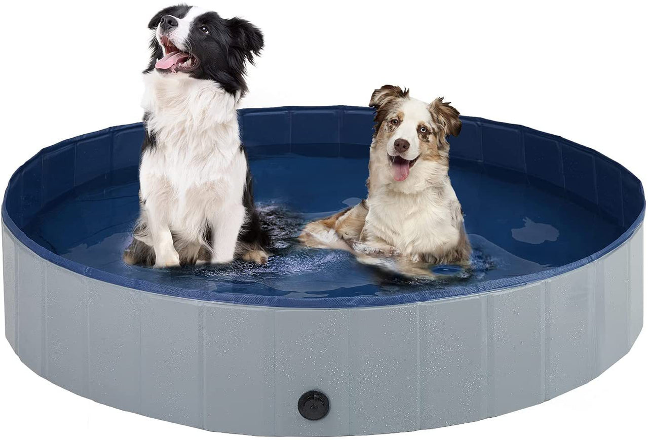 Foldable Dog Pet Pool Bathtub, Gray, S V1188-MS-611-015