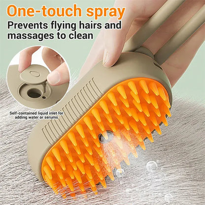 2 Piece Pet Steam Brush Set 3 in 1 Electric Spray Hair Removal Comb,Brown, USB V1188-MS-611-016