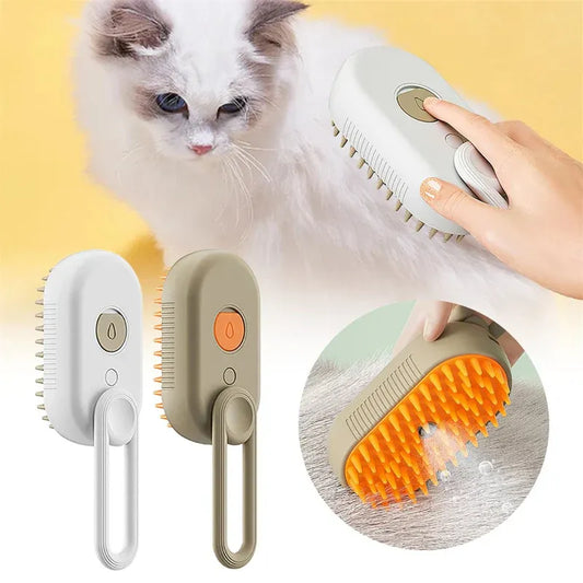 2 Piece Pet Steam Brush Set 3 in 1 Electric Spray Hair Removal Comb, White and Brown, USB V1188-MS-611-017