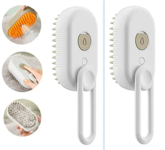 2 Piece Pet Steam Brush Set 3 in 1 Electric Spray Hair Removal Comb, White, USB V1188-MS-611-018