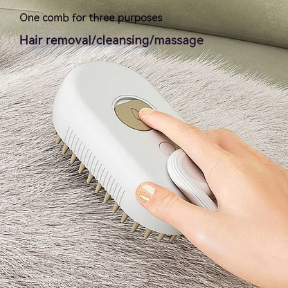2 Piece Pet Steam Brush Set 3 in 1 Electric Spray Hair Removal Comb, White, USB V1188-MS-611-018