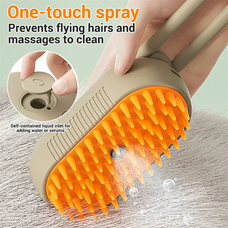 2 Piece Pet Steam Brush Set 3 in 1 Electric Spray Hair Removal Comb, White, USB V1188-MS-611-018