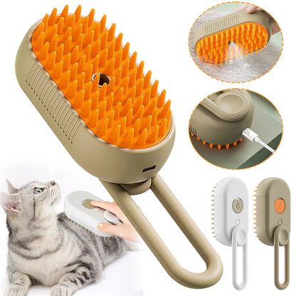 2 Piece Pet Steam Brush Set 3 in 1 Electric Spray Hair Removal Comb, White, USB V1188-MS-611-018