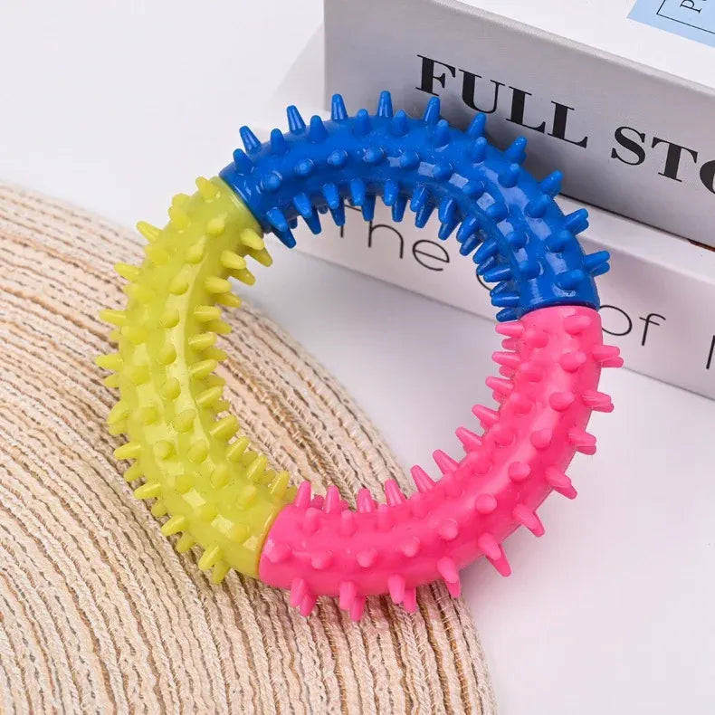 Dog Chew Ring Toy Rubber Puppy Teething Toy, Red Yellow Blue V1188-MS-611-041