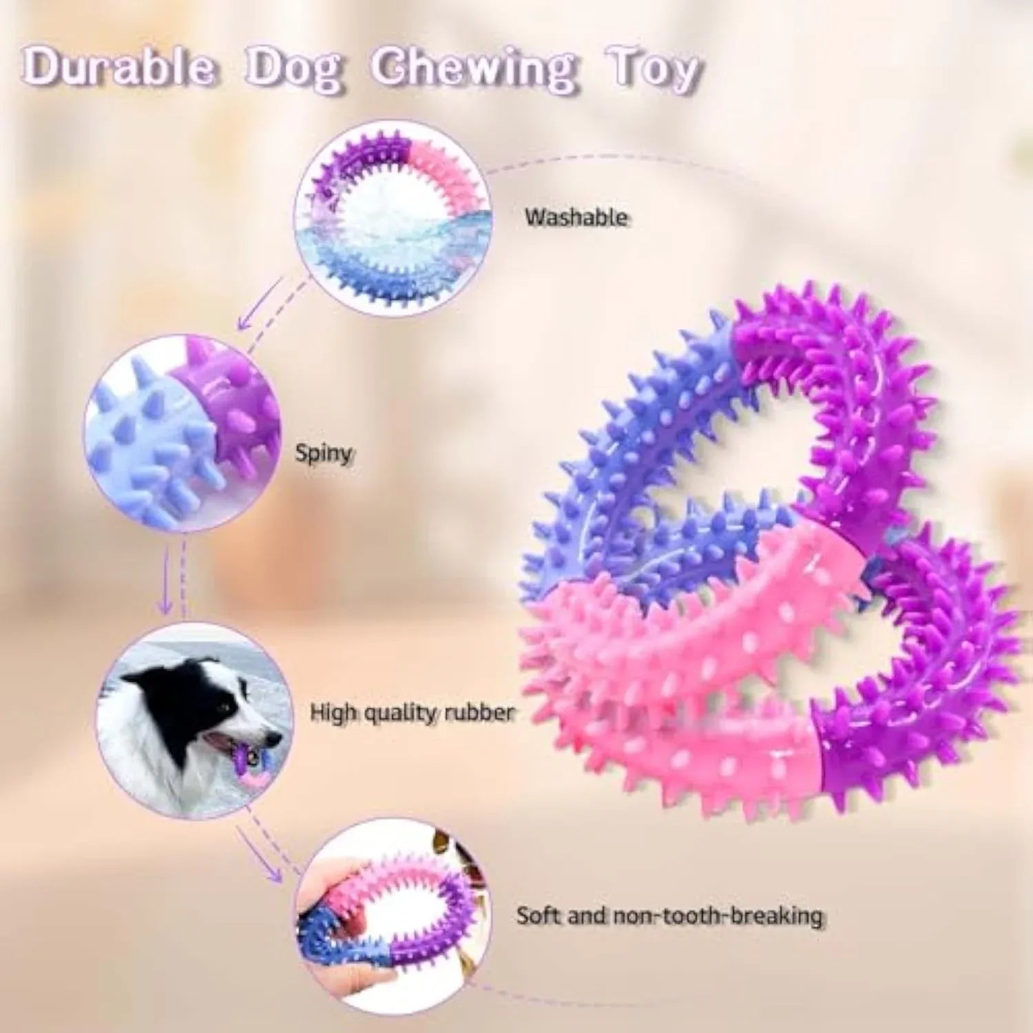 Dog Chew Ring Toy Rubber Puppy Teething Toy, Red Yellow Blue V1188-MS-611-041