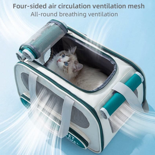 Pet Travel Bag Soft Sided Mesh Carrier Breathable Collapsible, Blue V1188-MS-611-090