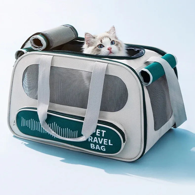 Pet Travel Bag Soft Sided Mesh Carrier Breathable Collapsible, Blue V1188-MS-611-090