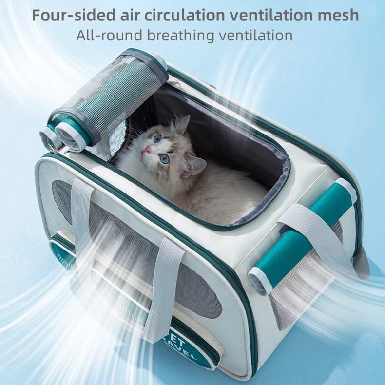 Pet Travel Bag Soft Sided Mesh Carrier Breathable Collapsible, Green V1188-MS-611-091