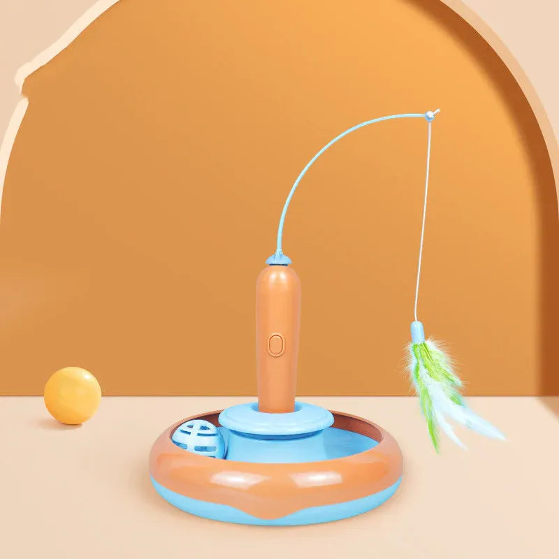 2 In 1 Pet Cat Toy With Feather For Self-play, Cat Turntable - Orange Blue V1188-MS-611-094