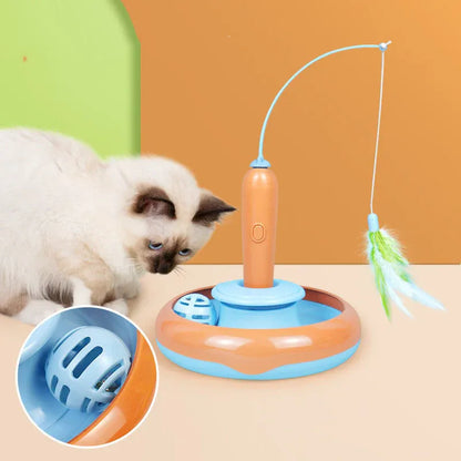 2 In 1 Pet Cat Toy With Feather For Self-play, Cat Turntable - Yellow green V1188-MS-611-095