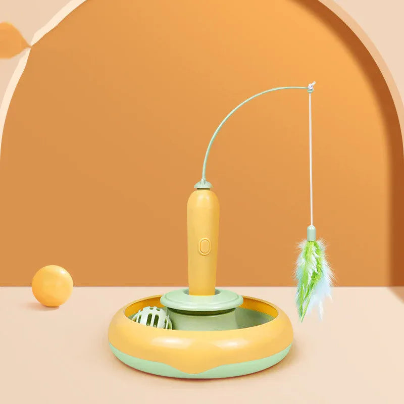 2 In 1 Pet Cat Toy With Feather For Self-play, Cat Turntable - Yellow green V1188-MS-611-095