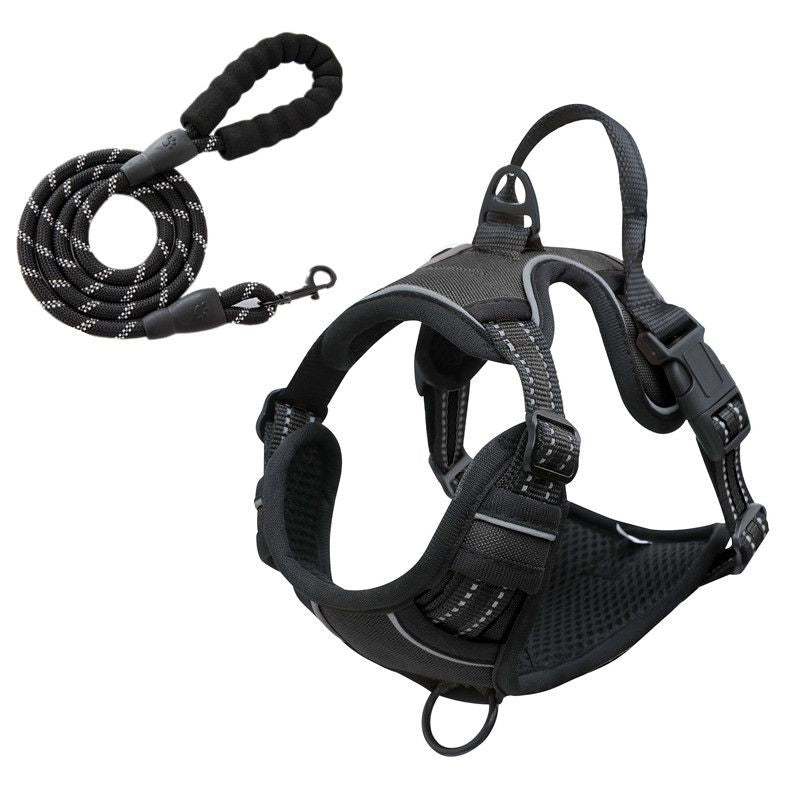Reflective Pet Vest, Dog Harness, No Pull, Breathable, 1.5-meter tow rope - Black, S V1188-MS-611-108