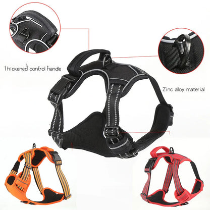 Reflective Pet Vest, Dog Harness, No Pull, Breathable, 1.5-meter tow rope - Black, S V1188-MS-611-108