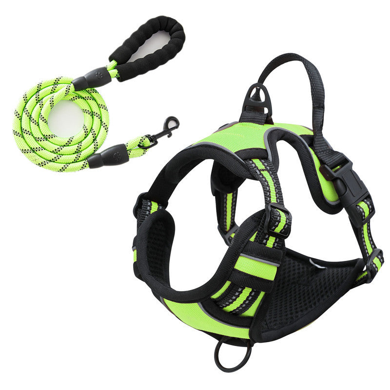 Reflective Pet Vest, Dog Harness, No Pull, Breathable, 1.5-meter tow rope - Green, M V1188-MS-611-123