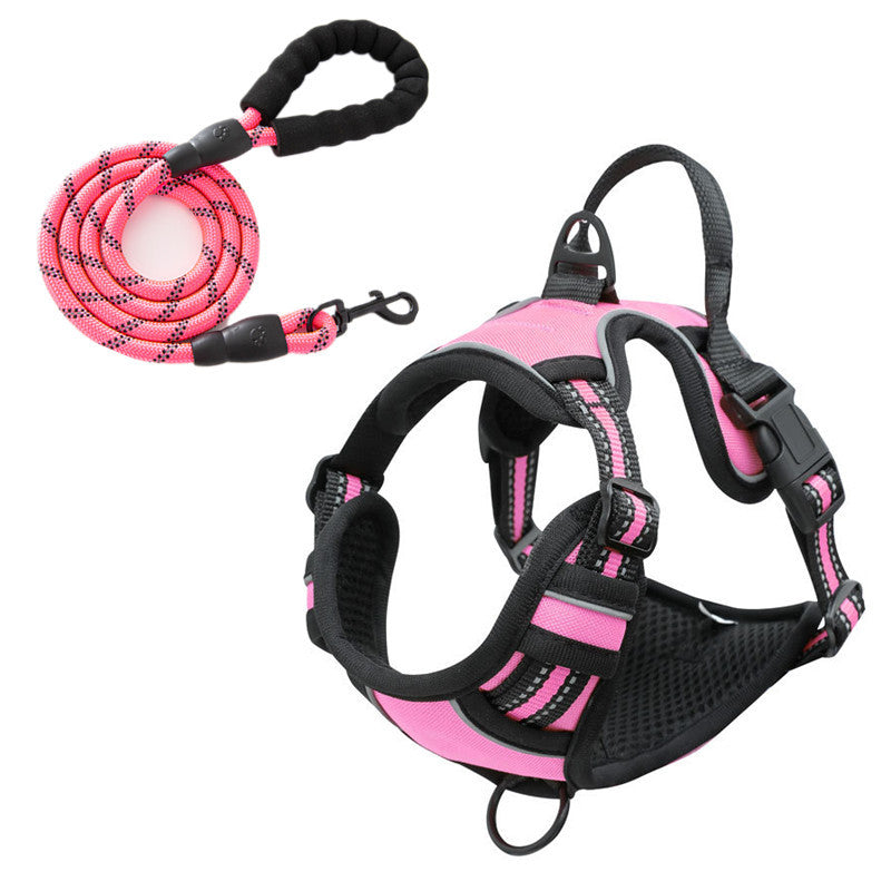 Reflective Pet Vest, Dog Harness, No Pull, Breathable, 1.5-meter tow rope - Pink, L V1188-MS-611-126