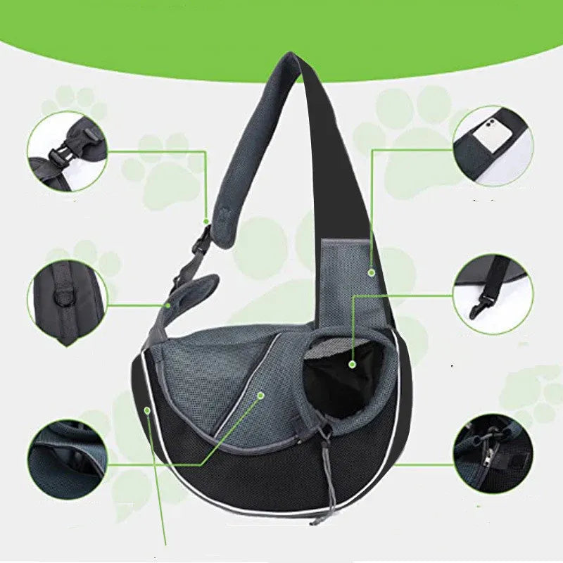 Small Pet Carrier Sling Crossbody Bag for Cats and Dogs, Green, M V1188-MS-611-146