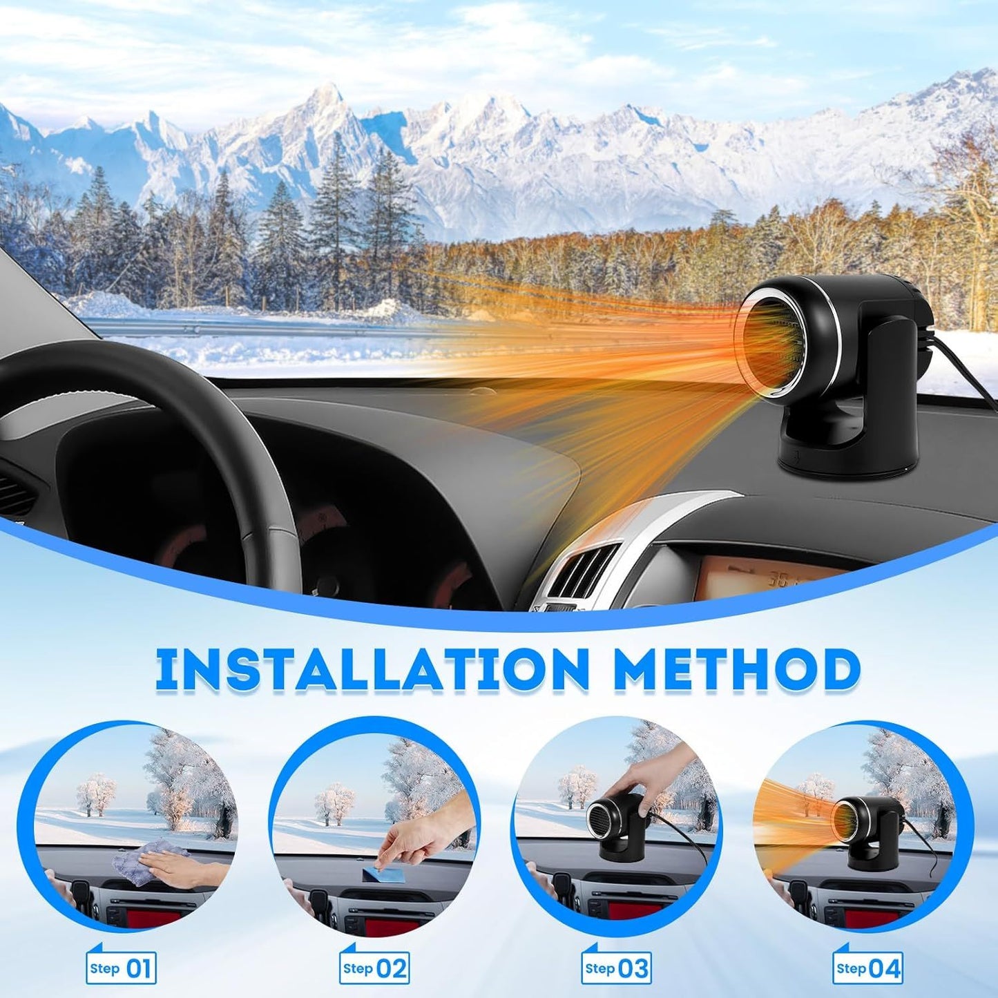 12V 150W Car Heater - 2-in-1 Heating/Cooling - 360-Degree Rotation - Windshield Defroster V1188-MS-612-013