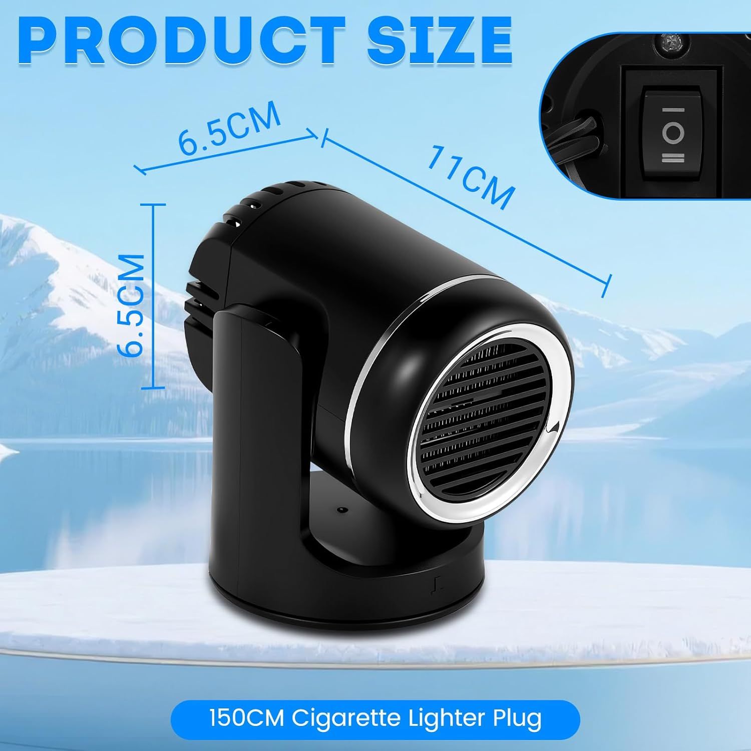 12V 150W Car Heater - 2-in-1 Heating/Cooling - 360-Degree Rotation - Windshield Defroster V1188-MS-612-013