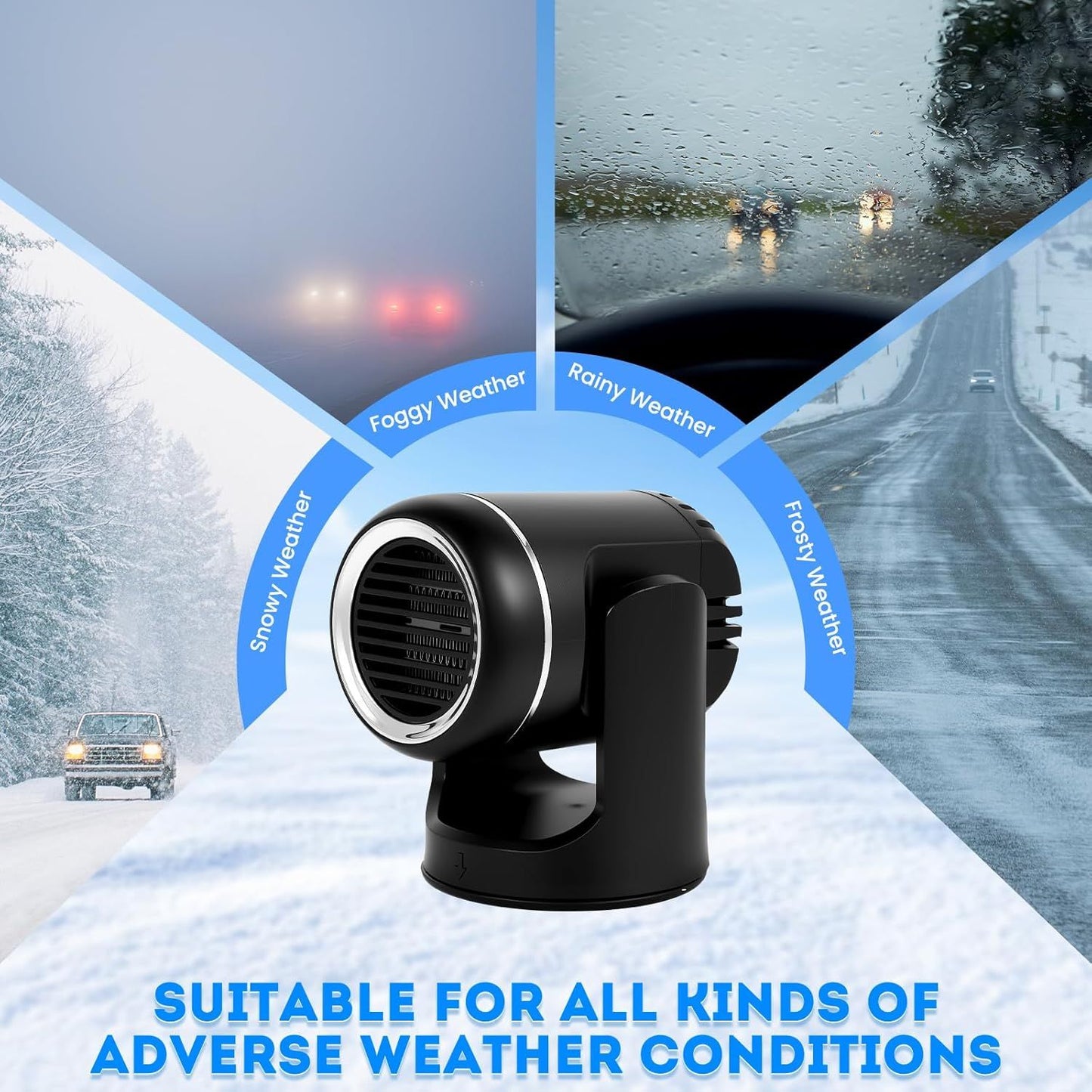 12V 150W Car Heater - 2-in-1 Heating/Cooling - 360-Degree Rotation - Windshield Defroster V1188-MS-612-013