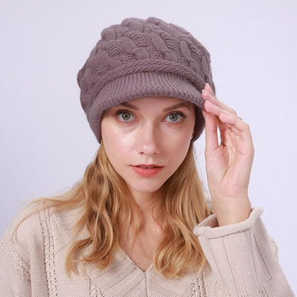 Women's Knitted Hat - Fleece Lining - Crocheted Women's Beret - Purple V1188-MS-612-017