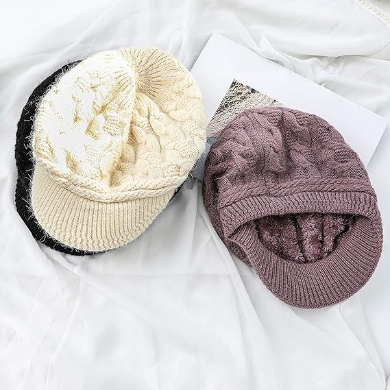 Women's Knitted Hat - Fleece Lining - Crocheted Women's Beret - Purple V1188-MS-612-017