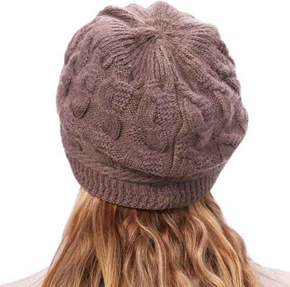 Women's Knitted Hat - Fleece Lining - Crocheted Women's Beret - Purple V1188-MS-612-017