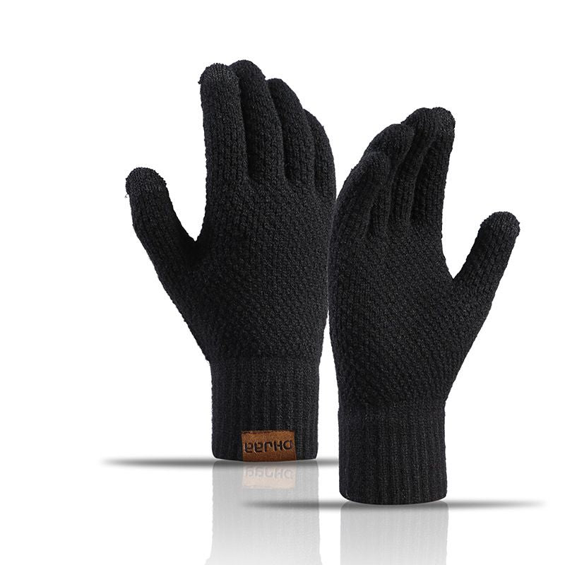Men's Knitted Gloves - Warm Fingerless Winter Gloves - Thick Fleece-Lined Wool Touchscreen Gloves - Pineapple V1188-MS-612-021