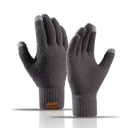 Men's Knitted Gloves - Warm Fingerless Winter Gloves - Thick Fleece-Lined Wool Touchscreen Gloves - Pineapple V1188-MS-612-022